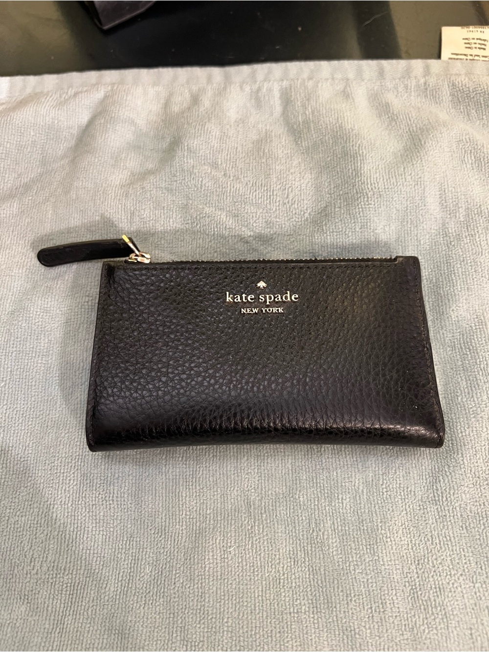 kate spade Black Pebbled Leather Zip Card Holder
